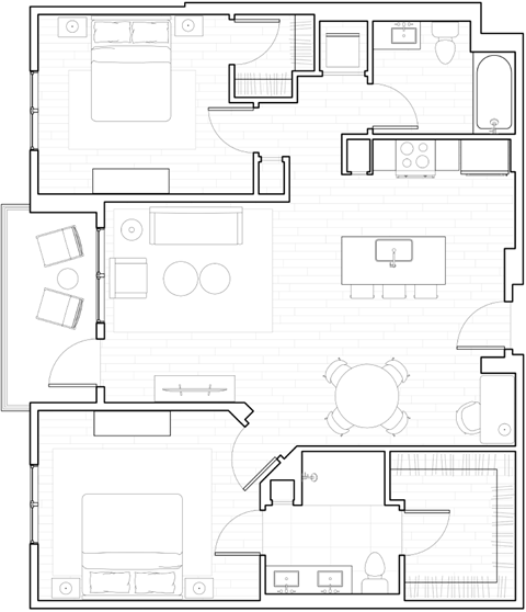 Floor plan for 2 beds, 2 baths, 1112 sqft